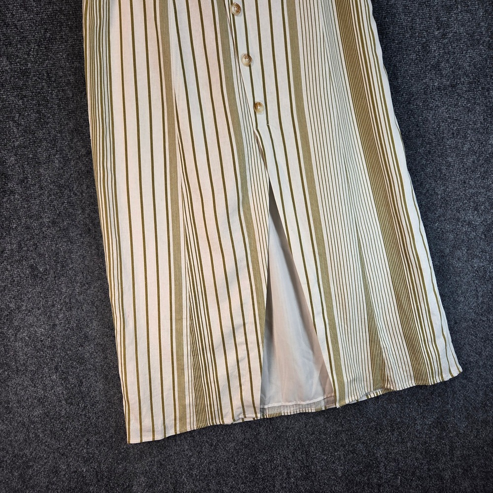 Coastal Linen Midi Skirt Striped Button Front Slit Summer Beachy Lightweight Lg - Picture 6 of 16